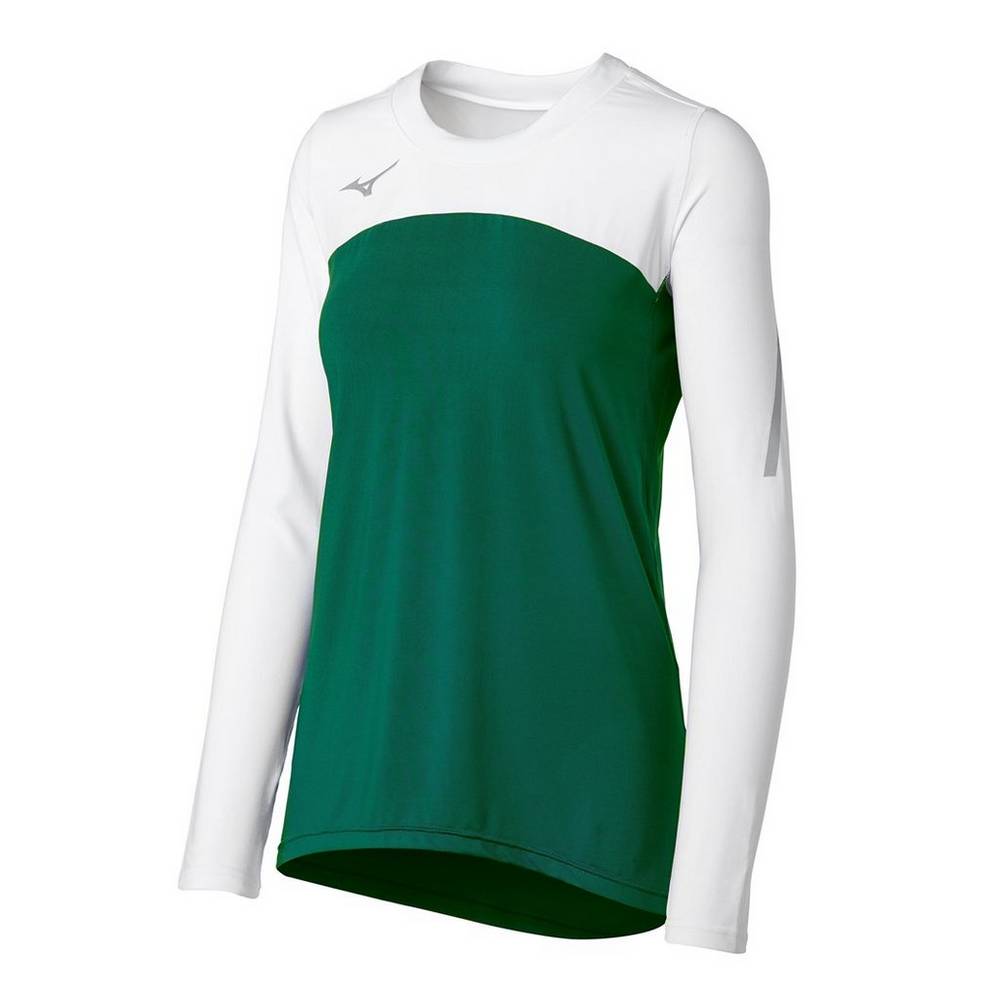 Maglia Mizuno Pallavolo Techno VII Long Sleeve Donna - Verdi/Bianche - 09563-PXUJ